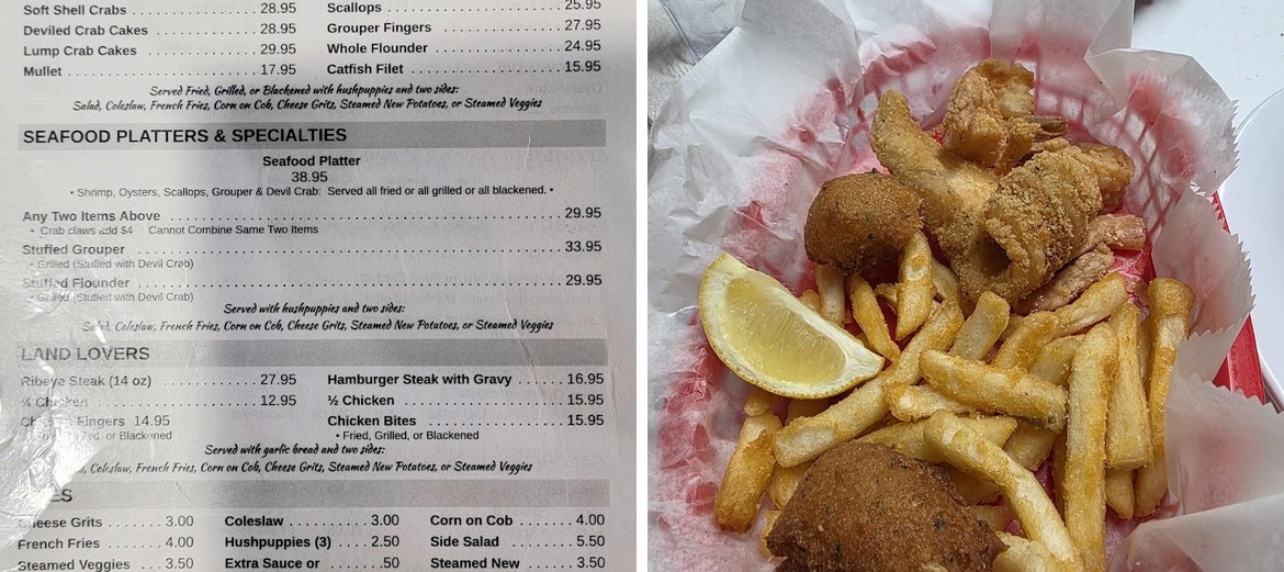 Posey's Up the Creek Steam Room Menu
